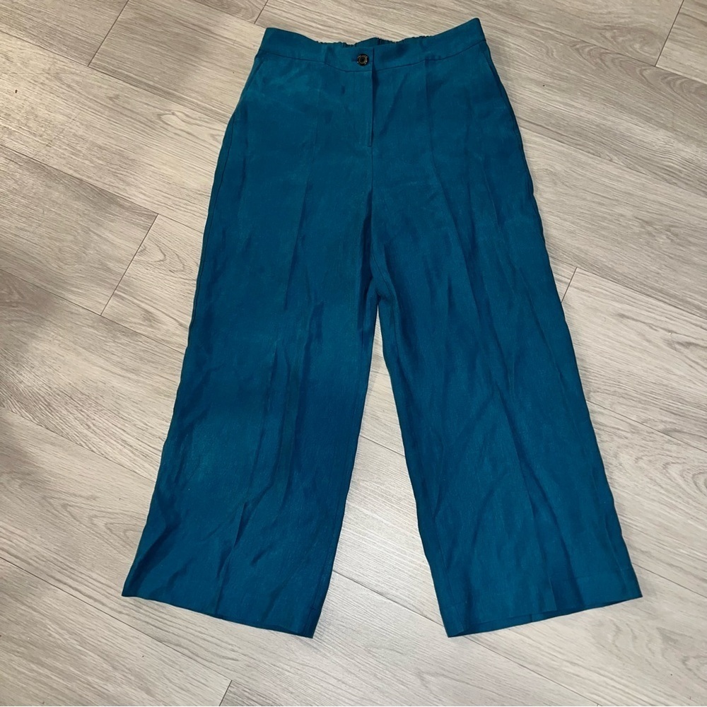 Paul Smith Women Teal Wide Leg Trousers Pants Pleated Cropped Size 46 US SZ 10 - Picture 3 of 8